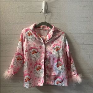Festive Pink Santa Kids Pajama Top